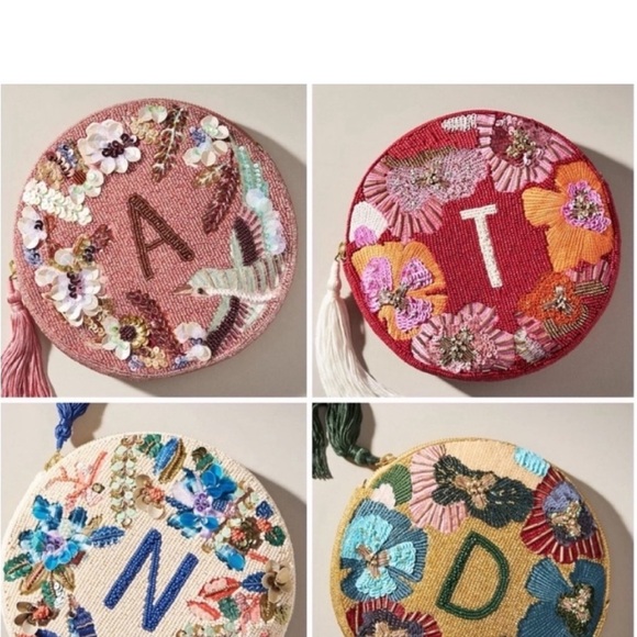 Anthropologie Holiday Monogrammed Beaded Bag Letter S NEW